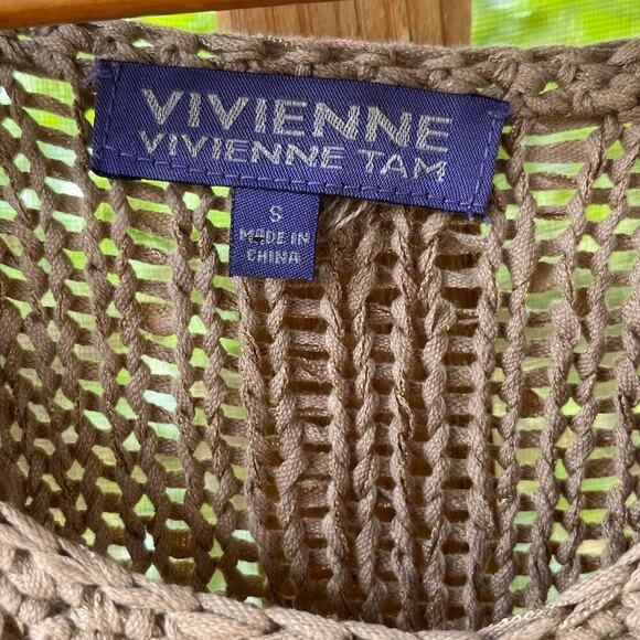 Vivienne Tam Women's Tan Open Knit Short Sleeve Sweater Size S - Picture 6 of 8